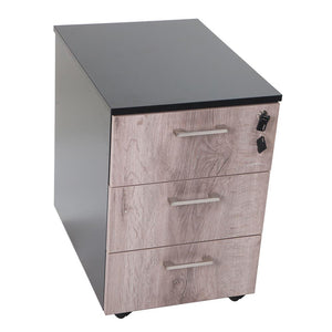 3 Drawer mobile pedestal with Camden brown drawer fronts and black carcass from Desk & Chair shop