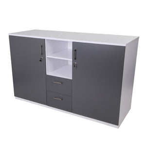 Mac server unit with 2 doors and 2 drawers in grey with white carcass from Desk & Chair shop