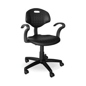 Shard typist chair in black pu seat and back, wheels, arms and gas lift from Desk & Chair shop for receptionist