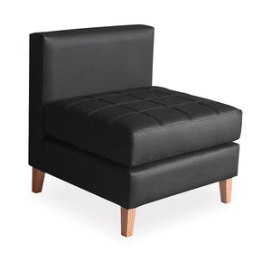 Vancouver office reception middle seating lounge chair in black bonded leather and wooden legs from Desk & Chair shop