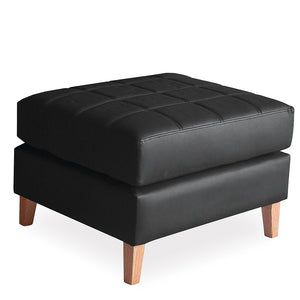 Vancouver office reception ottoman in black bonded leather and wooden legs from Desk & Chair shop