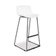Sleek white bar stool with plastic shell and black steel square legs, no arms from Desk & Chair shop