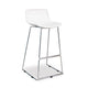 Sleek white bar stool with plastic shell and silver steel square legs, no arms from Desk & Chair shop