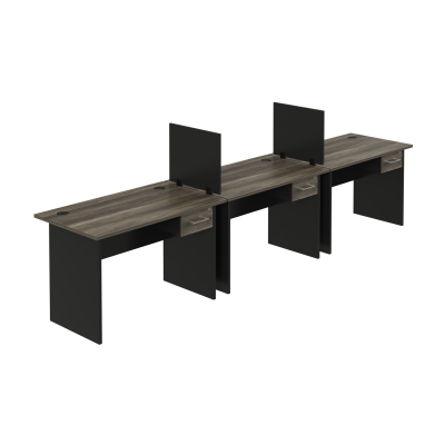 1200 x 600 3 Way Cluster Side by Side Panel Desk - Monument Oak & Black